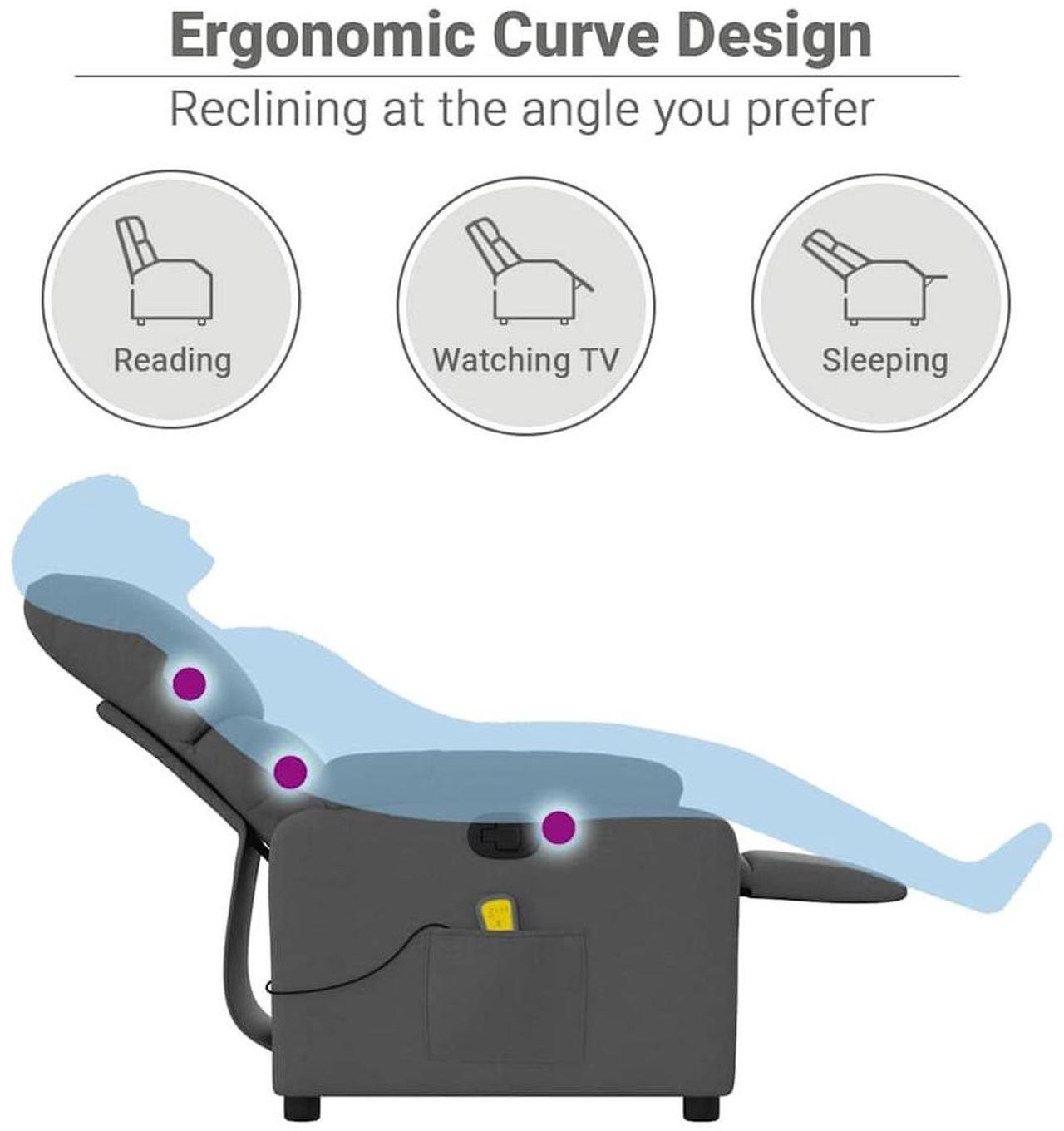 Alt view image 6 of 7 - vidaXL Fabric Massage Recliner Chair for Living Room, Home Theater, 6-Point Vibration Massage, Adjustable Back & Footrest, Side Pocket, Dark Gray