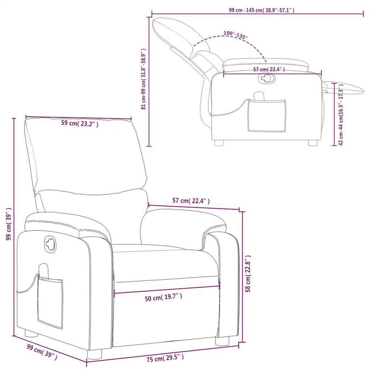 Alt view image 5 of 7 - vidaXL Fabric Massage Recliner Chair for Living Room, Home Theater, 6-Point Vibration Massage, Adjustable Back & Footrest, Side Pocket, Dark Gray