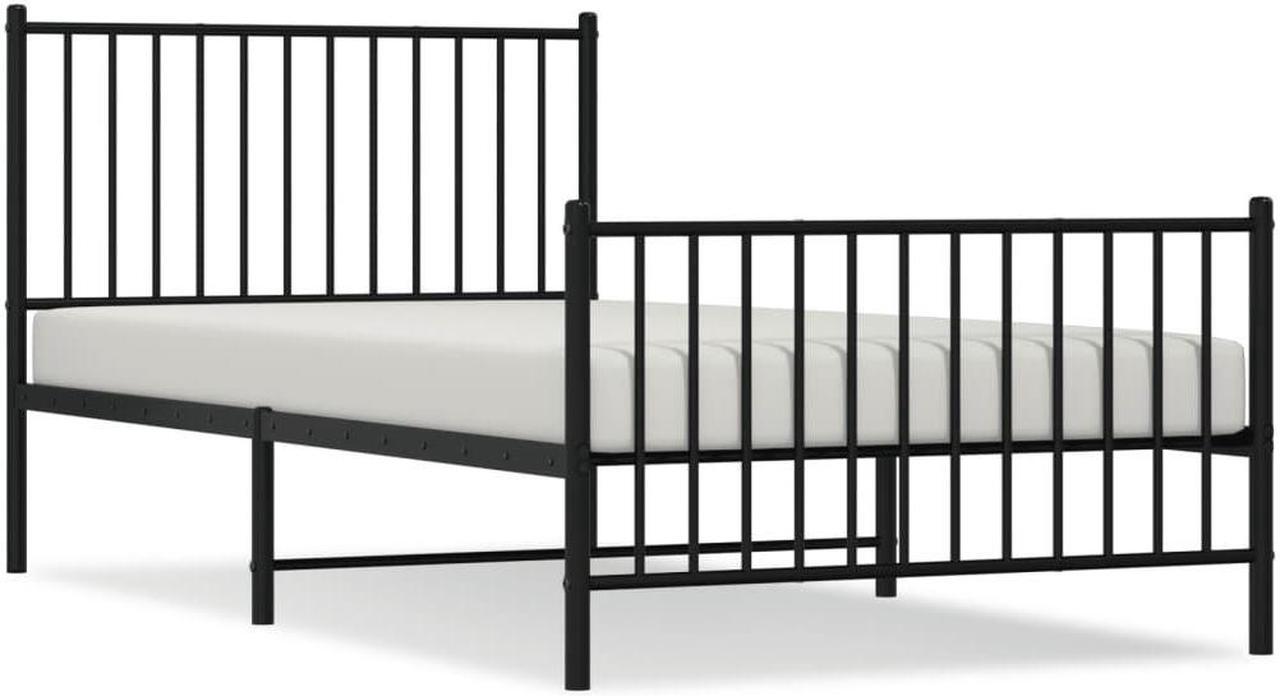 Alt view image 2 of 7 - vidaXL 12-Inch Black Metal Twin XL Bed Frame with Headboard & Footboard, Heavy-Duty Construction with Under-Bed Storage for Modern Bedroom, No Box Spring Needed & Easy Assembly, No Mattress