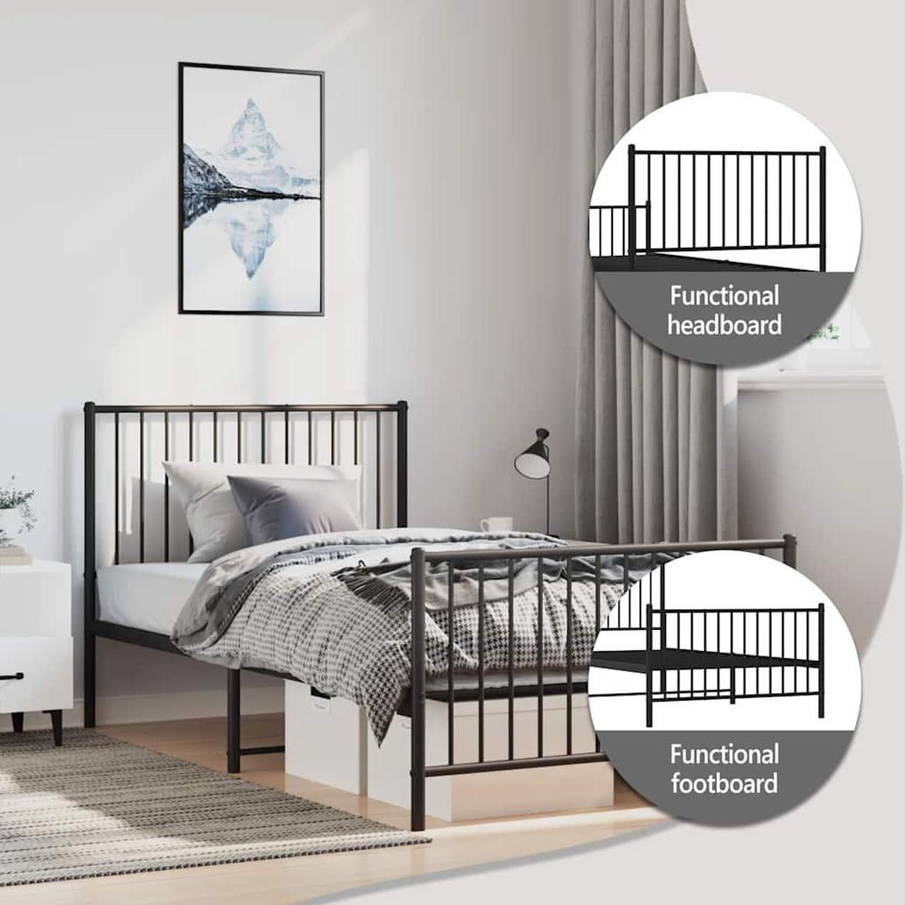 Alt view image 5 of 7 - vidaXL 12-Inch Black Metal Twin XL Bed Frame with Headboard & Footboard, Heavy-Duty Construction with Under-Bed Storage for Modern Bedroom, No Box Spring Needed & Easy Assembly, No Mattress