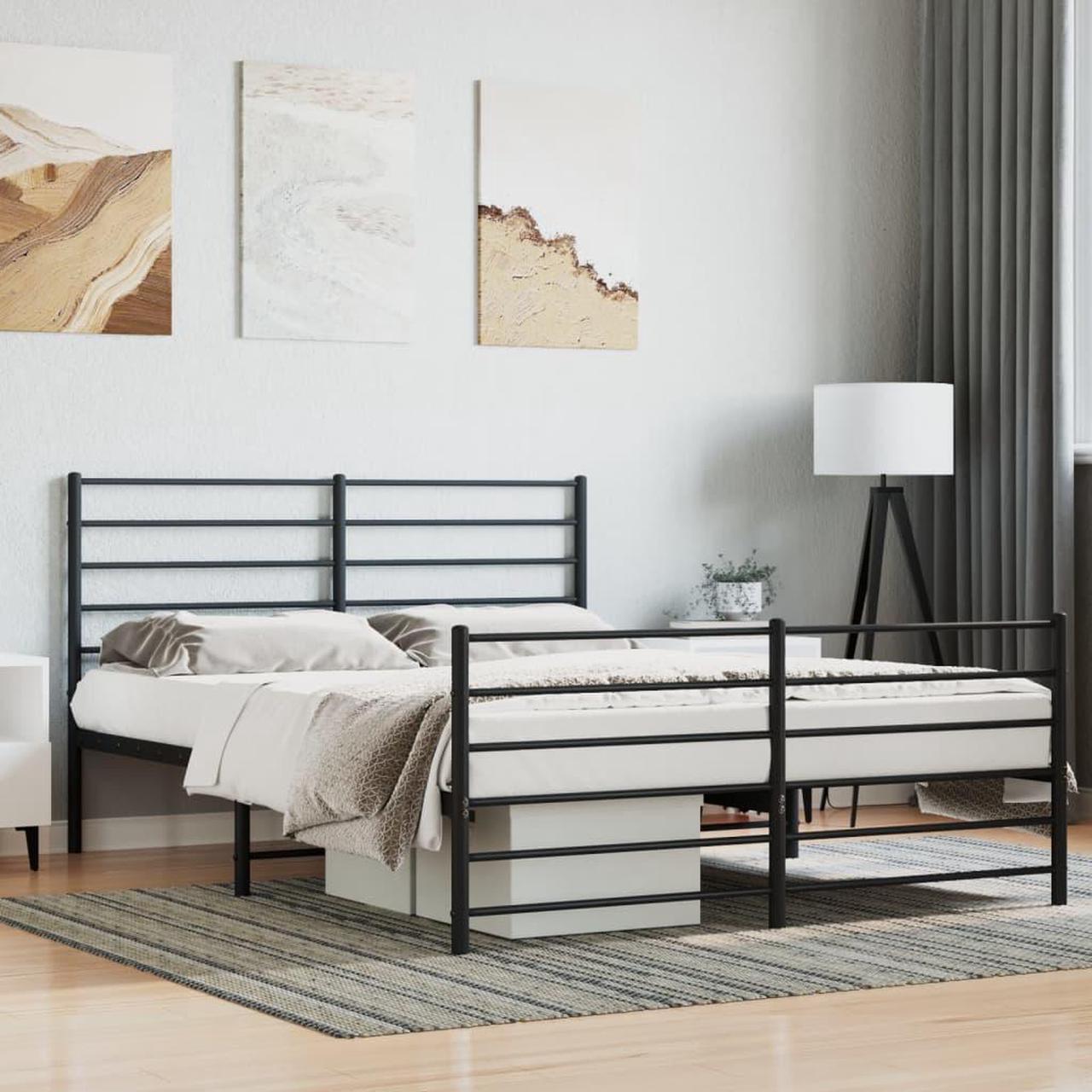 Main image of vidaXL 12 Inch Full Metal Bed Frame with Headboard & Footboard, No Box Spring Needed, Noise Free Platform Bed Frame with Steel Slats, Easy Assembly, Under Bed Storage, Minimalist, Black
