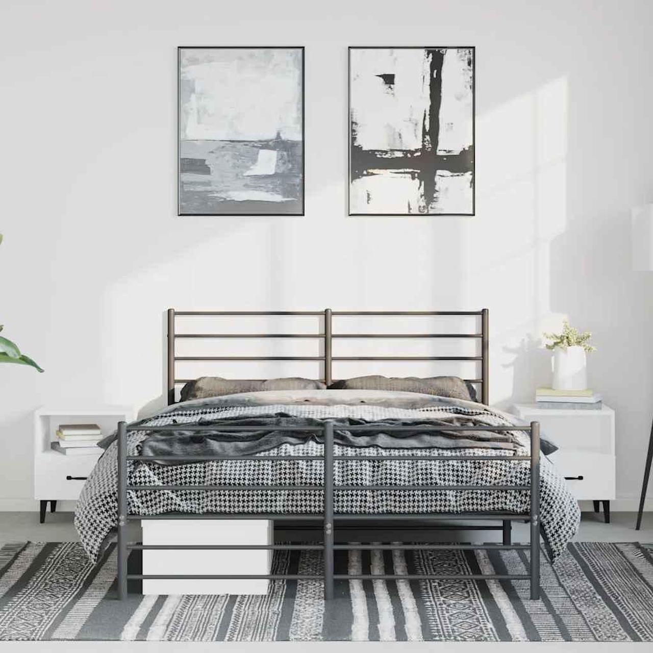 Alt view image 3 of 7 - vidaXL 12 Inch Full Metal Bed Frame with Headboard & Footboard, No Box Spring Needed, Noise Free Platform Bed Frame with Steel Slats, Easy Assembly, Under Bed Storage, Minimalist, Black