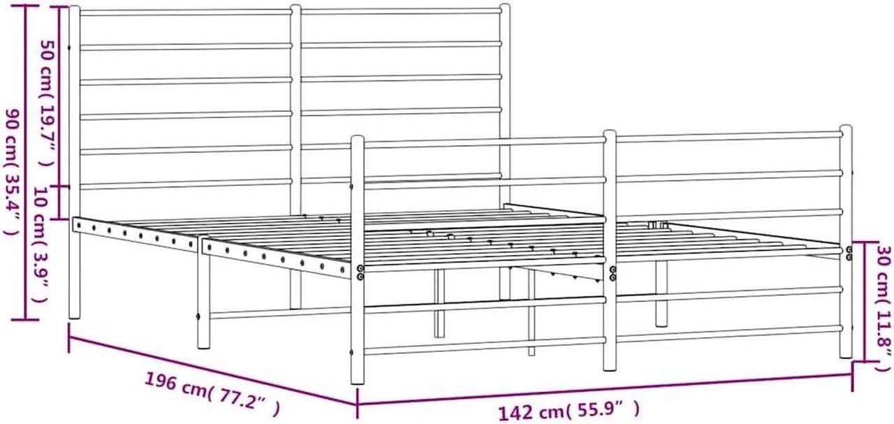 Alt view image 5 of 7 - vidaXL 12 Inch Full Metal Bed Frame with Headboard & Footboard, No Box Spring Needed, Noise Free Platform Bed Frame with Steel Slats, Easy Assembly, Under Bed Storage, Minimalist, Black