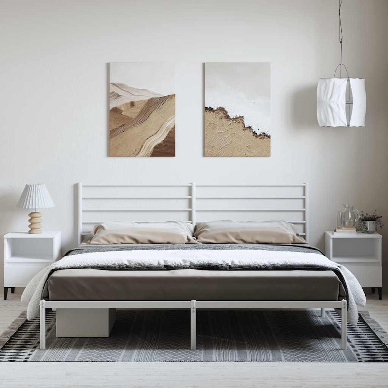 Alt view image 3 of 7 - vidaXL 12 Inch King Metal Bed Frame with Headboard, No Box Spring Needed, Noise Free Platform Bed Frame with Steel Slats, Easy Assembly, Under Bed Storage, Minimalist, White