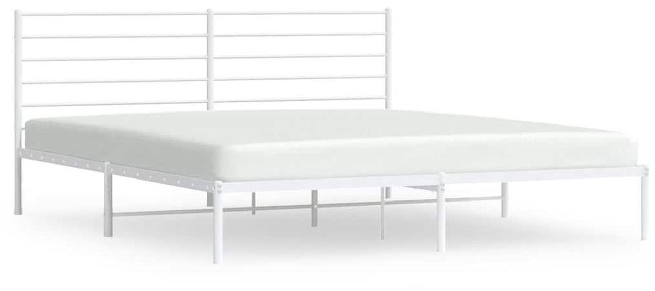 Alt view image 2 of 7 - vidaXL 12 Inch King Metal Bed Frame with Headboard, No Box Spring Needed, Noise Free Platform Bed Frame with Steel Slats, Easy Assembly, Under Bed Storage, Minimalist, White