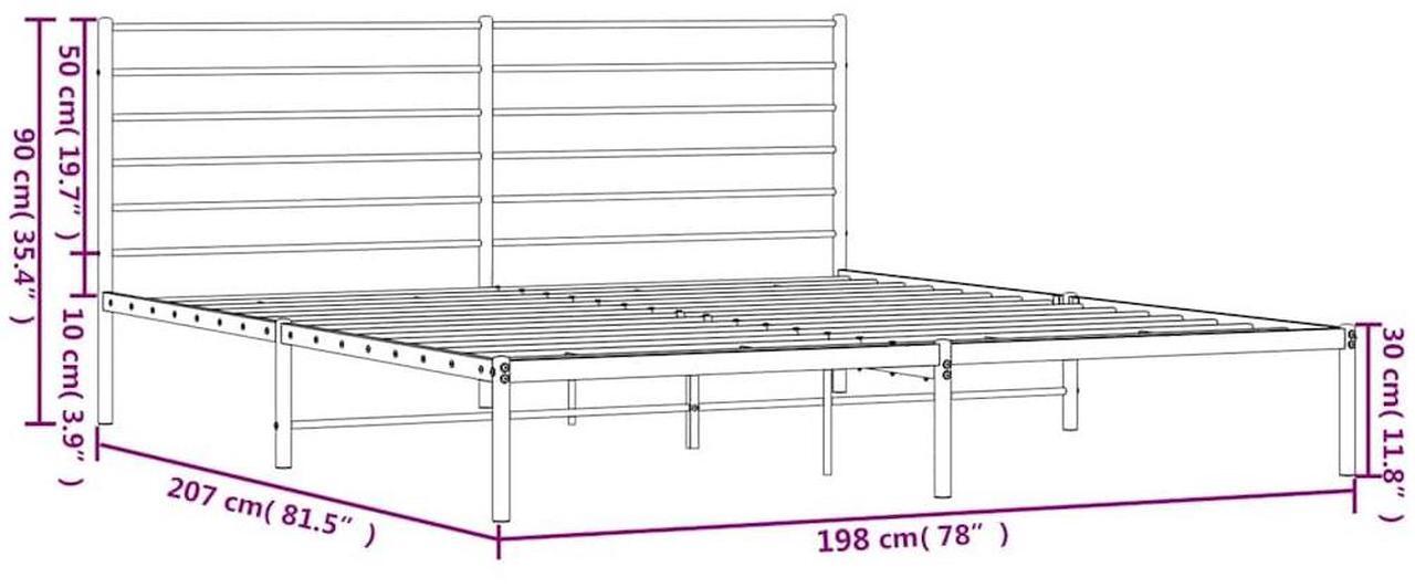Alt view image 5 of 7 - vidaXL 12 Inch King Metal Bed Frame with Headboard, No Box Spring Needed, Noise Free Platform Bed Frame with Steel Slats, Easy Assembly, Under Bed Storage, Minimalist, White