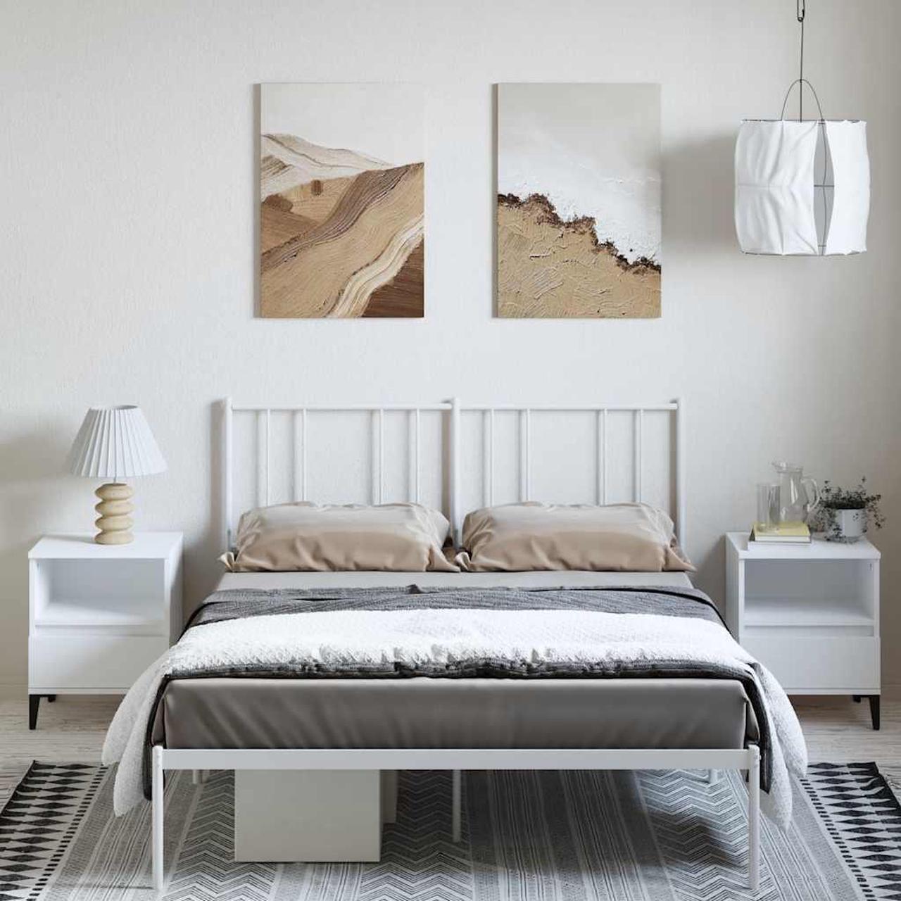 Alt view image 3 of 7 - vidaXL 12 Inch Queen Metal Bed Frame with Headboard, No Box Spring Needed, Noise Free Platform Bed Frame with Steel Slats, Easy Assembly, Under Bed Storage, Minimalist, White