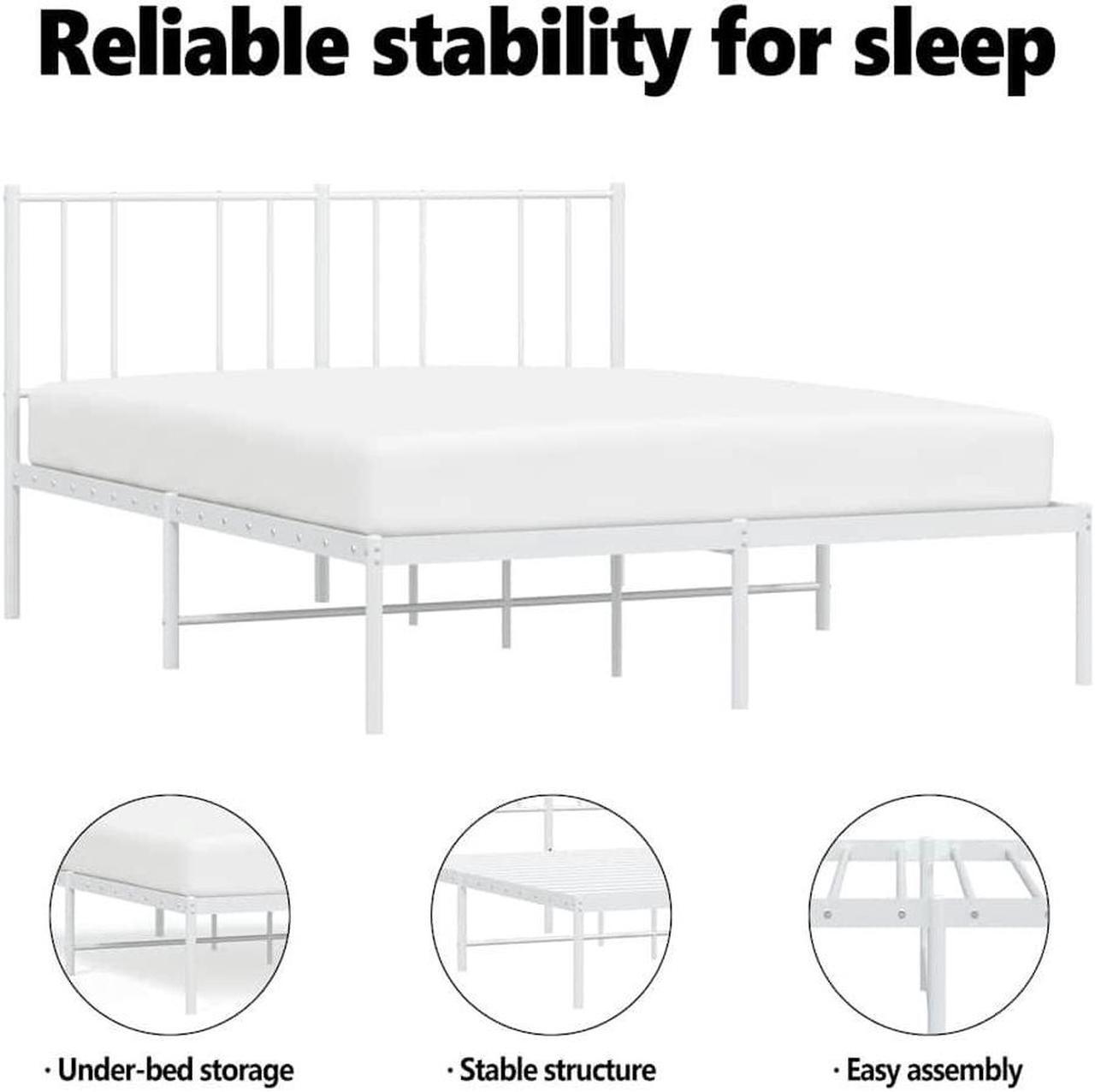Alt view image 5 of 7 - vidaXL 12 Inch Queen Metal Bed Frame with Headboard, No Box Spring Needed, Noise Free Platform Bed Frame with Steel Slats, Easy Assembly, Under Bed Storage, Minimalist, White