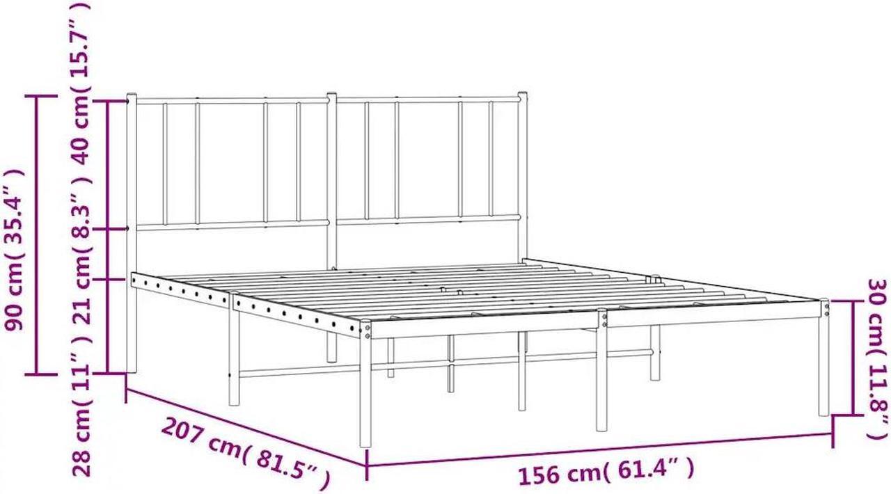 Alt view image 4 of 7 - vidaXL 12 Inch Queen Metal Bed Frame with Headboard, No Box Spring Needed, Noise Free Platform Bed Frame with Steel Slats, Easy Assembly, Under Bed Storage, Minimalist, White