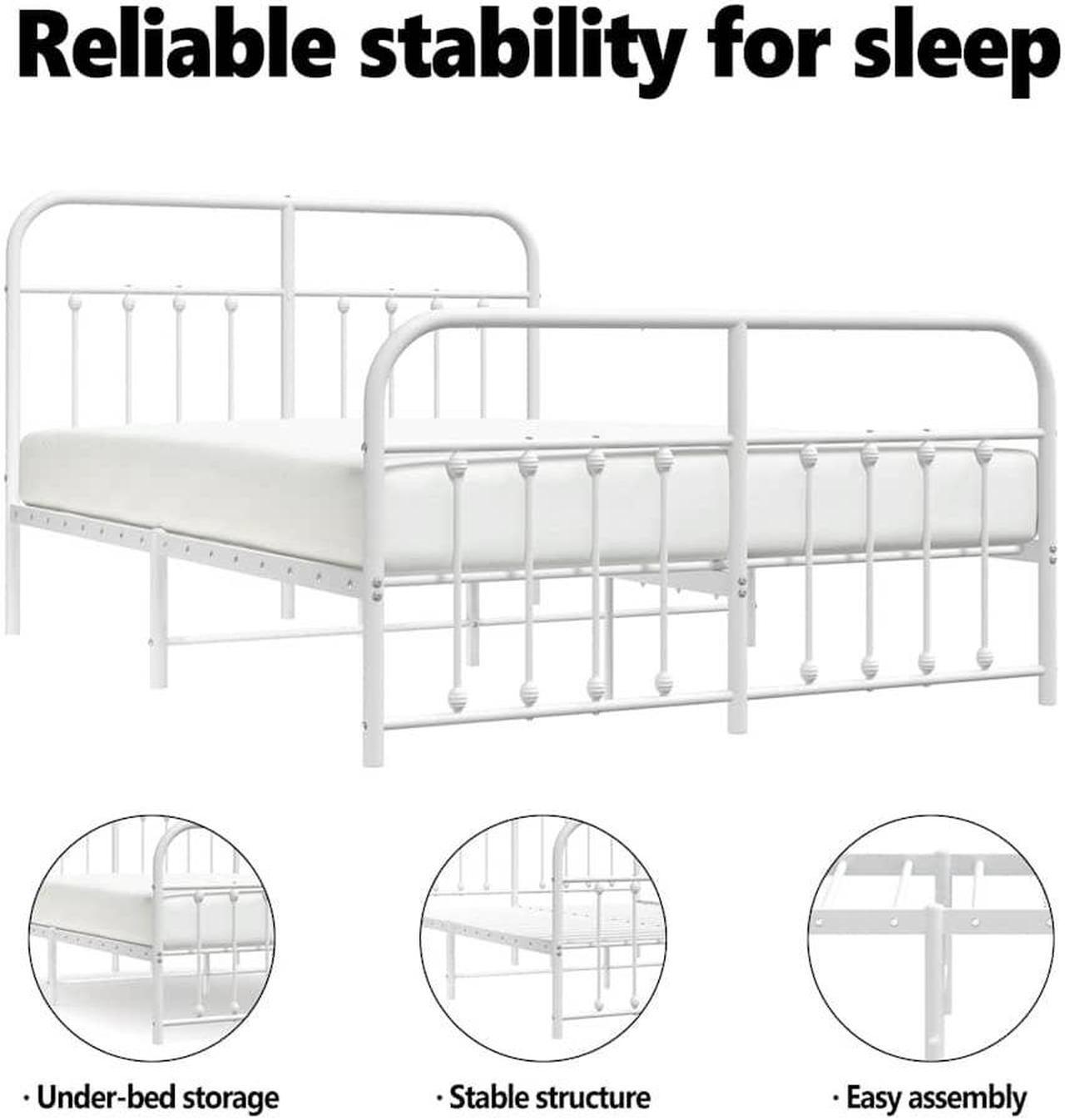 Alt view image 5 of 7 - vidaXL 12 Inch Queen Metal Bed Frame with Headboard & Footboard, No Box Spring Needed, Noise Free Platform Bed Frame with Steel Slats, Easy Assembly, Under Bed Storage, Minimalist, White