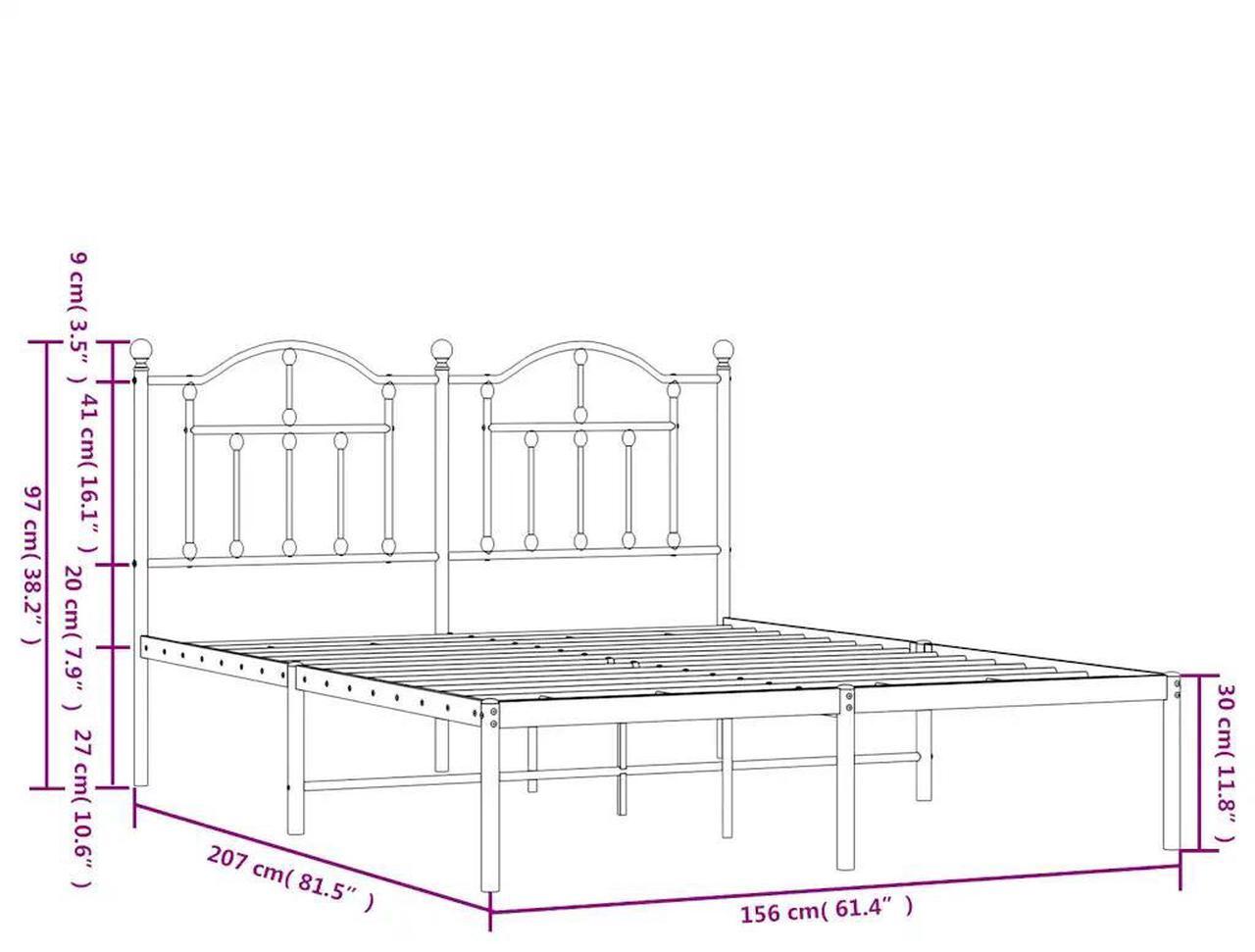 Alt view image 4 of 7 - vidaXL 12 Inch Queen Metal Bed Frame with Headboard, No Box Spring Needed, Noise Free Platform Bed Frame with Steel Slats, Easy Assembly, Under Bed Storage, Minimalist, Black