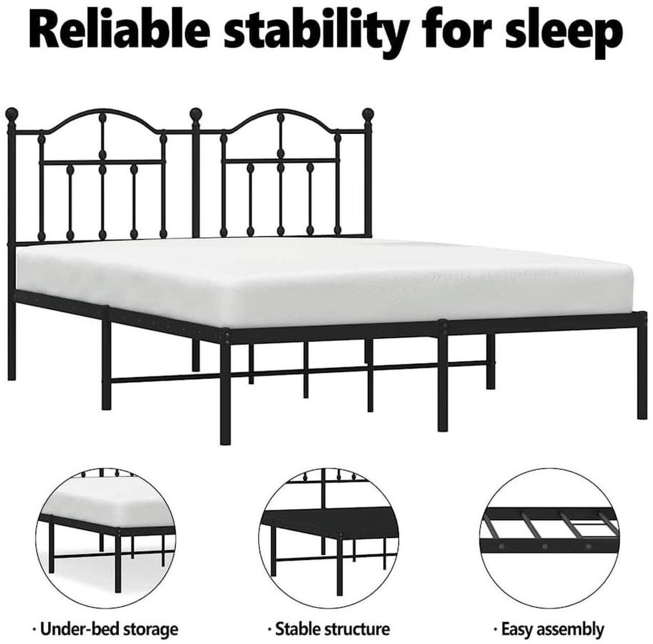 Alt view image 5 of 7 - vidaXL 12 Inch Queen Metal Bed Frame with Headboard, No Box Spring Needed, Noise Free Platform Bed Frame with Steel Slats, Easy Assembly, Under Bed Storage, Minimalist, Black
