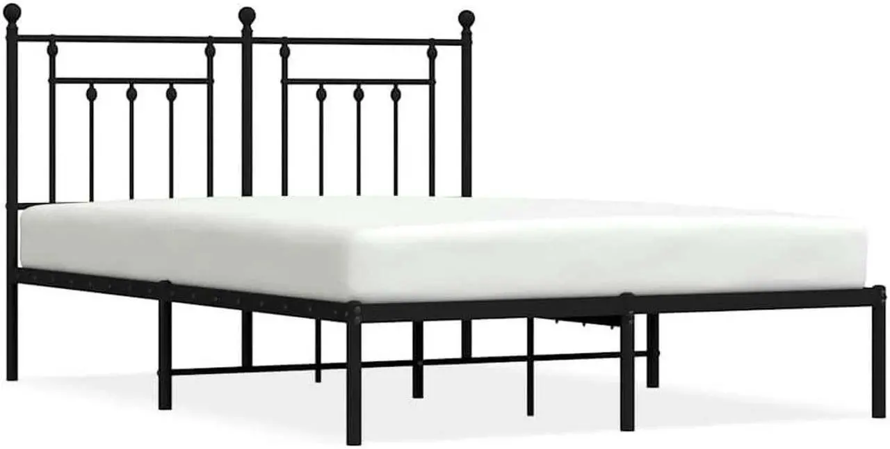 Alt view image 2 of 7 - vidaXL 12 Inch Black Queen Bed Frame with Headboard, Sturdy Metal Platform Bed Frame & Slats, Extra Under Bed Storage, No Box Spring Needed, without Mattress