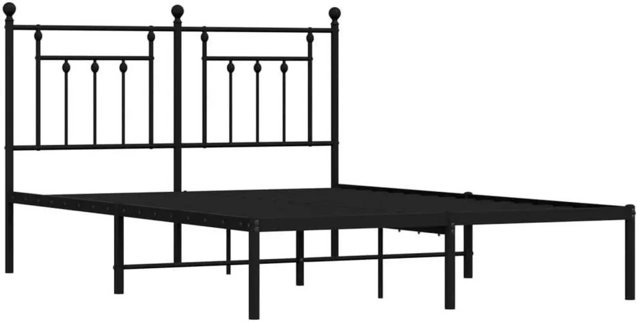 Alt view image 3 of 7 - vidaXL 12 Inch Black Queen Bed Frame with Headboard, Sturdy Metal Platform Bed Frame & Slats, Extra Under Bed Storage, No Box Spring Needed, without Mattress