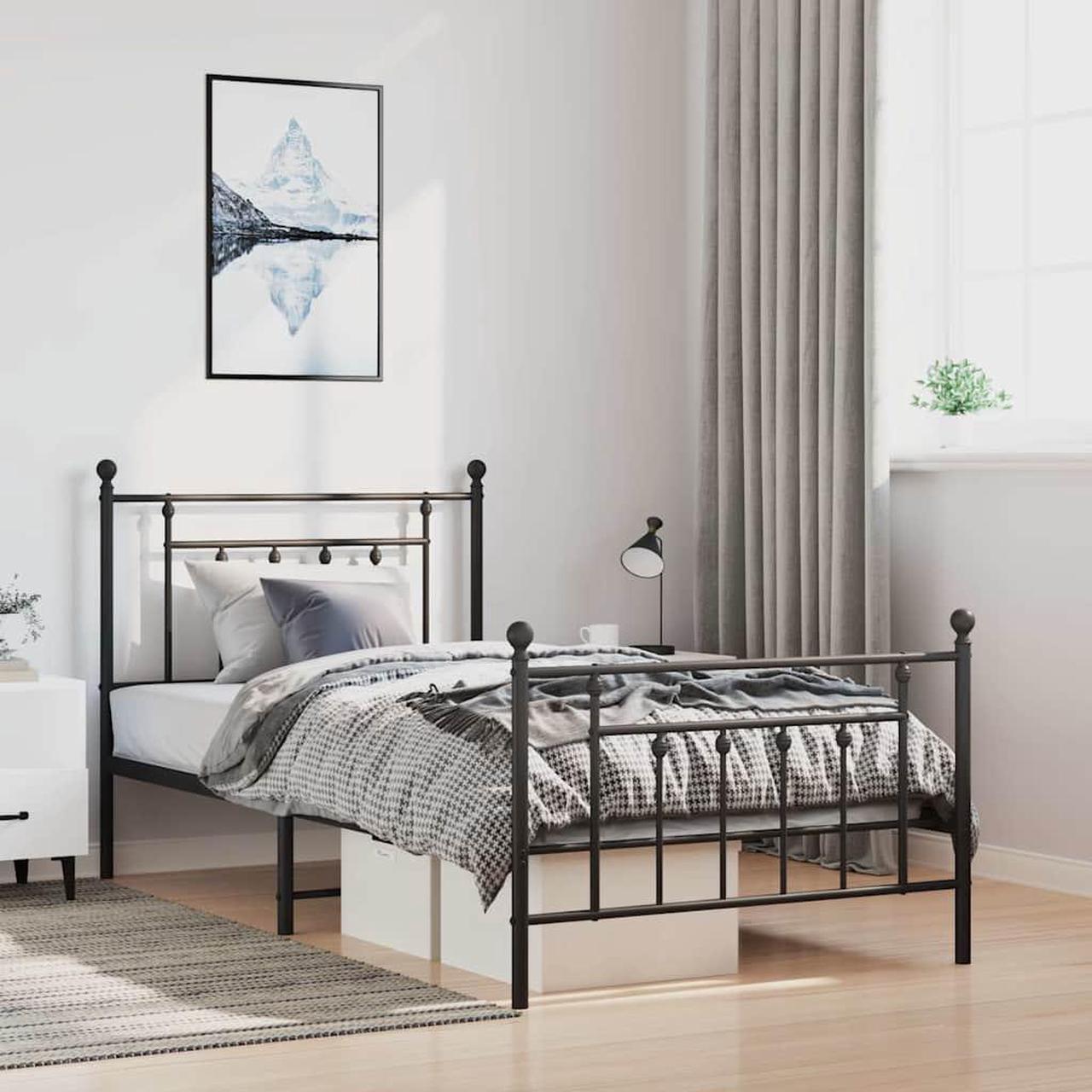 Main image of vidaXL 12 Inch Black Twin Bed Frame with Headboard & Footboard, Sturdy Metal Platform Bed Frame & Slats, Extra Under Bed Storage, No Box Spring Needed, without Mattress