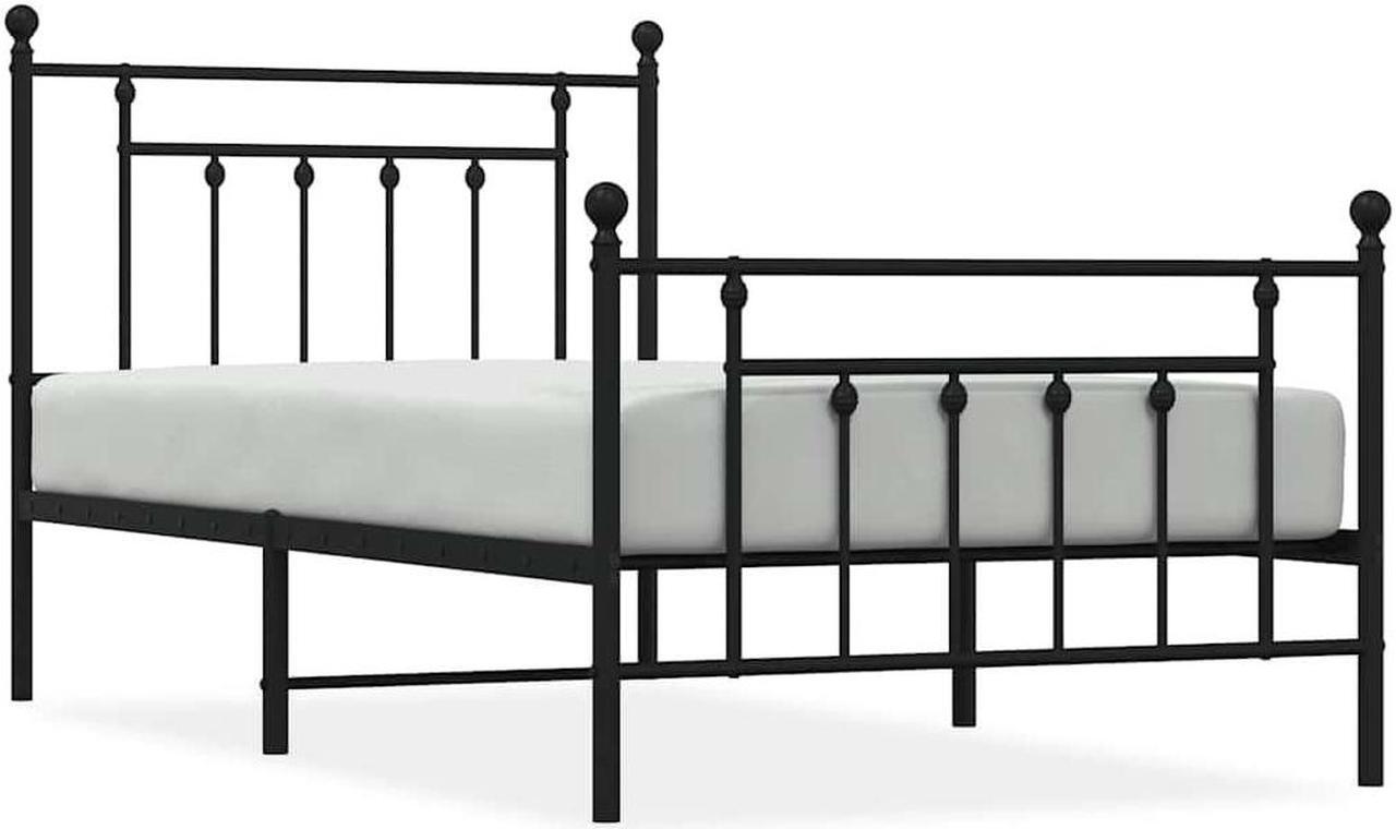 Alt view image 2 of 7 - vidaXL 12 Inch Black Twin Bed Frame with Headboard & Footboard, Sturdy Metal Platform Bed Frame & Slats, Extra Under Bed Storage, No Box Spring Needed, without Mattress