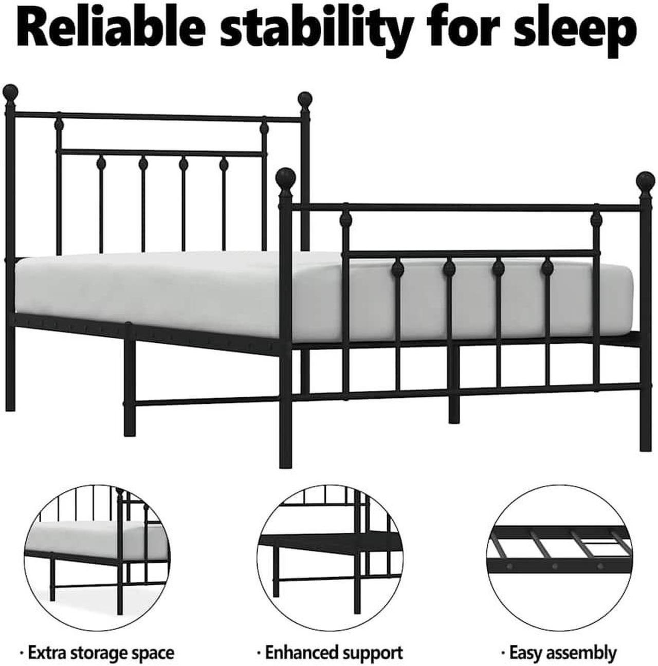 Alt view image 5 of 7 - vidaXL 12 Inch Black Twin Bed Frame with Headboard & Footboard, Sturdy Metal Platform Bed Frame & Slats, Extra Under Bed Storage, No Box Spring Needed, without Mattress