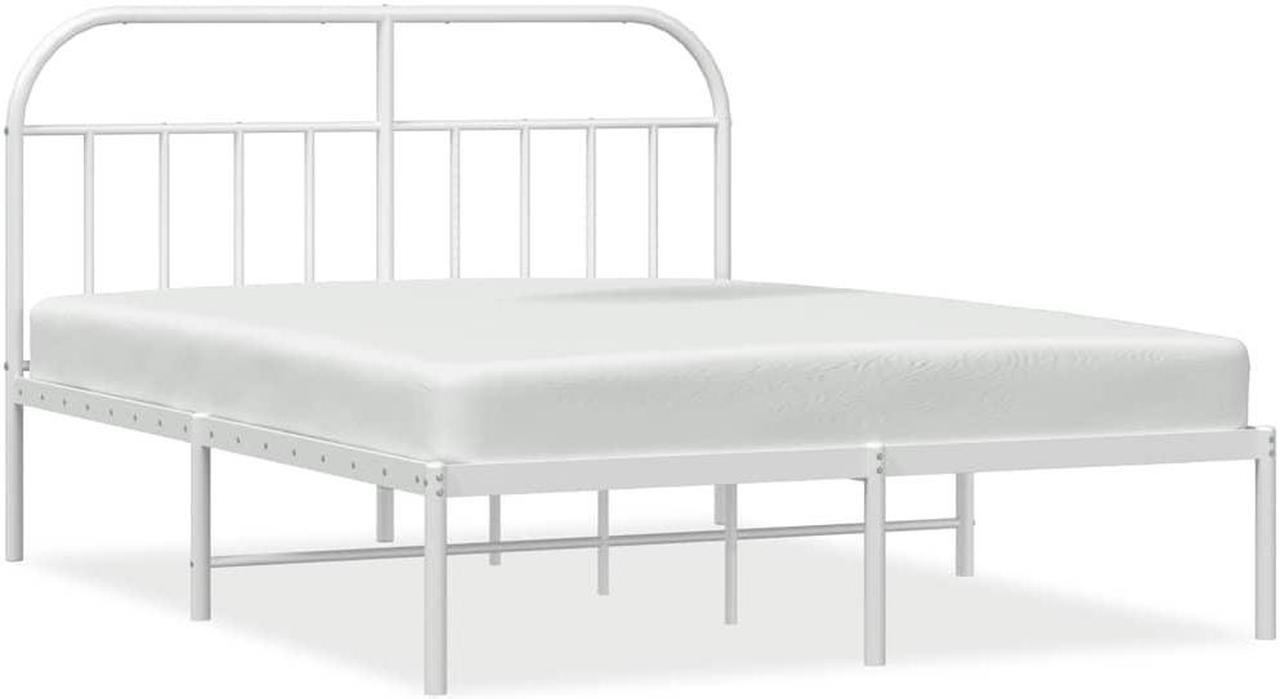 Alt view image 2 of 7 - vidaXL 12 Inch White California King Bed Frame with Headboard, Sturdy Metal Platform Bed Frame & Slats, Extra Under Bed Storage, No Box Spring Needed, without Mattress