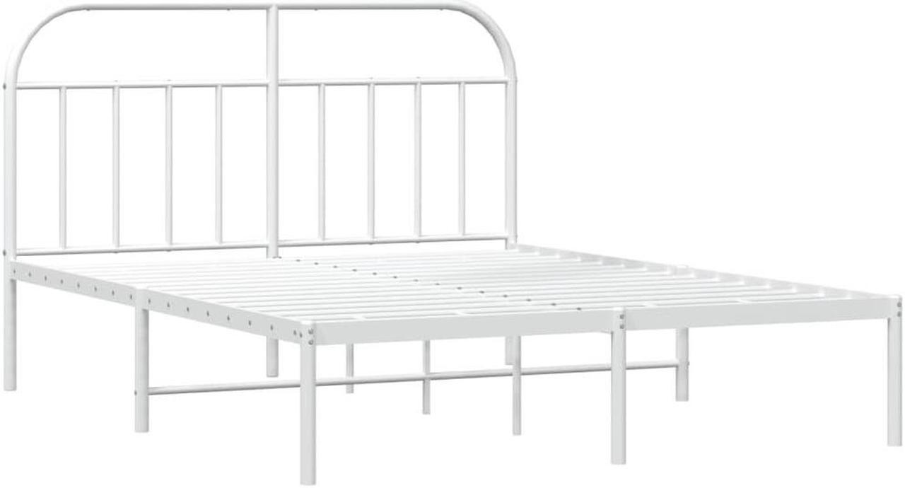 Alt view image 3 of 7 - vidaXL 12 Inch White California King Bed Frame with Headboard, Sturdy Metal Platform Bed Frame & Slats, Extra Under Bed Storage, No Box Spring Needed, without Mattress
