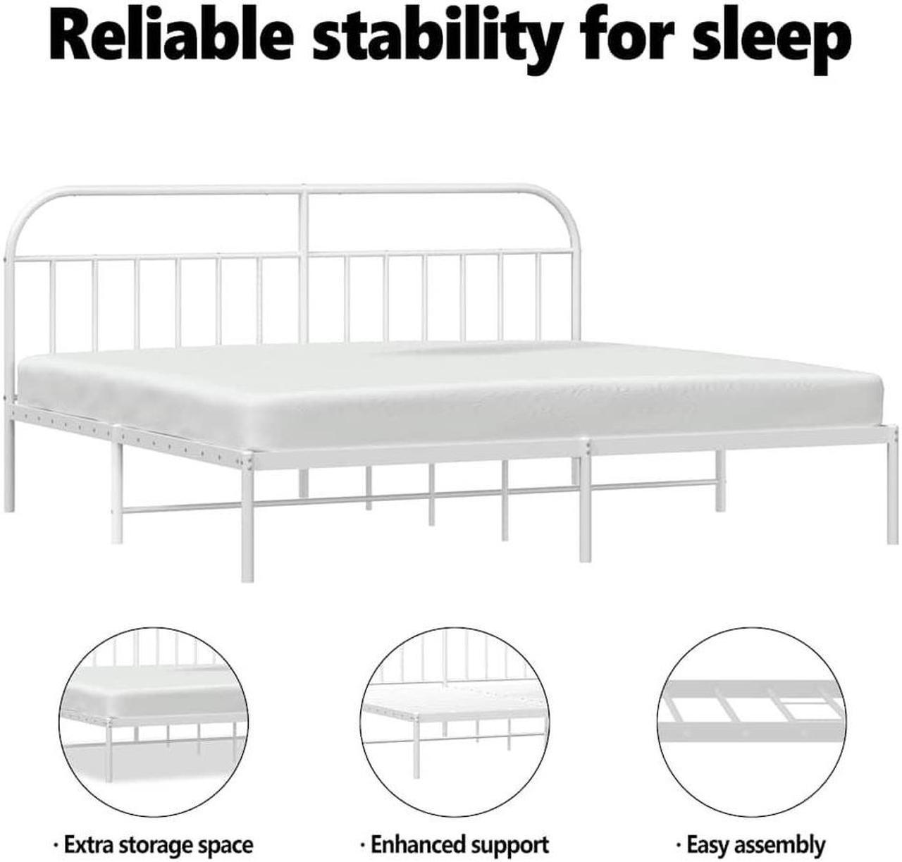 Alt view image 5 of 7 - vidaXL 12 Inch White California King Bed Frame with Headboard, Sturdy Metal Platform Bed Frame & Slats, Extra Under Bed Storage, No Box Spring Needed, without Mattress