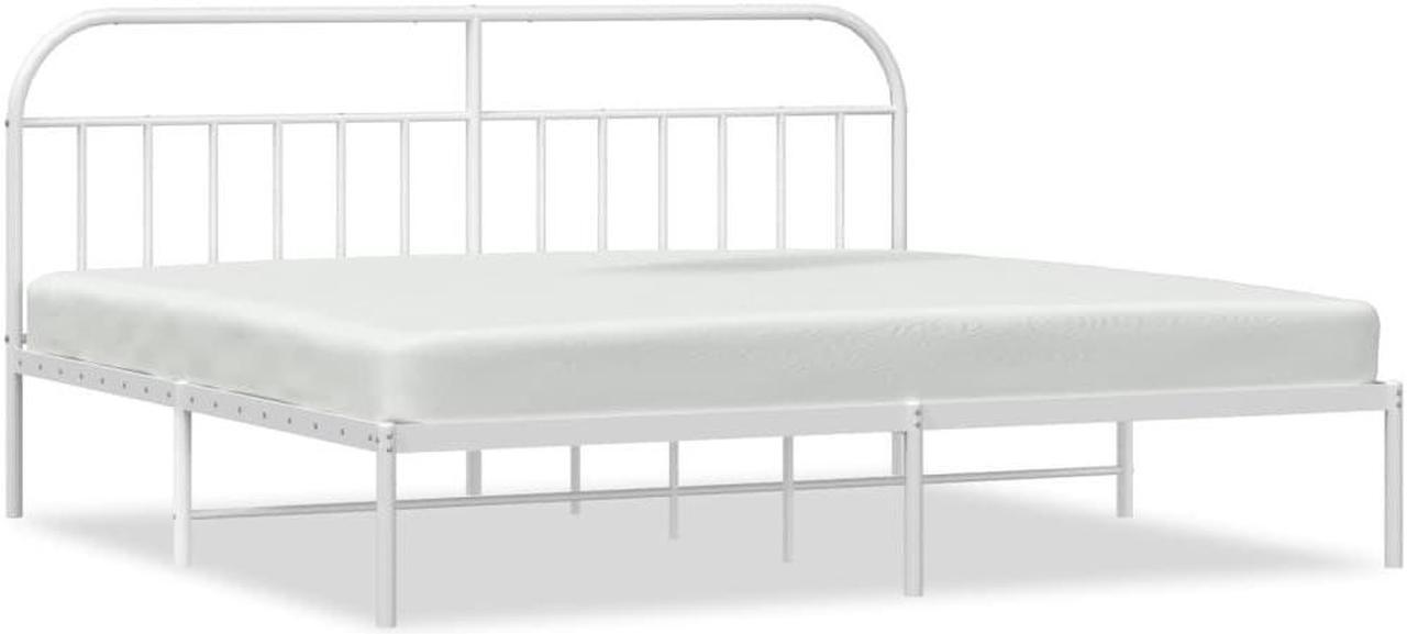 Alt view image 2 of 7 - vidaXL 12 Inch White King Size Bed Frame with Headboard, Sturdy Metal Platform Bed Frame & Slats, Extra Under Bed Storage, No Box Spring Needed, without Mattress