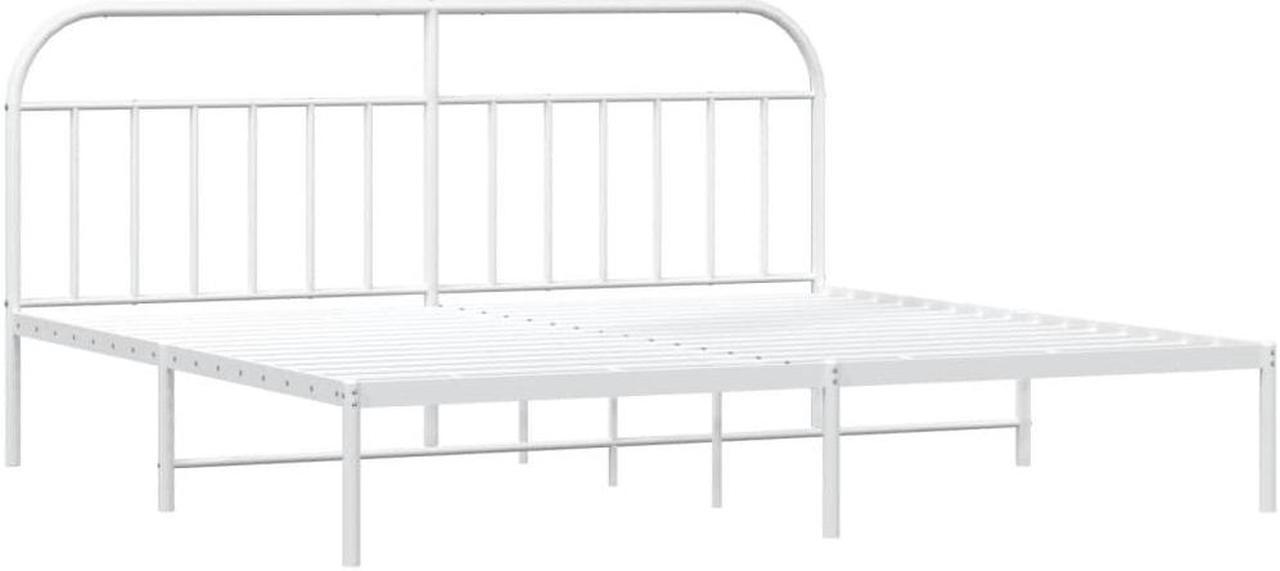 Alt view image 3 of 7 - vidaXL 12 Inch White King Size Bed Frame with Headboard, Sturdy Metal Platform Bed Frame & Slats, Extra Under Bed Storage, No Box Spring Needed, without Mattress