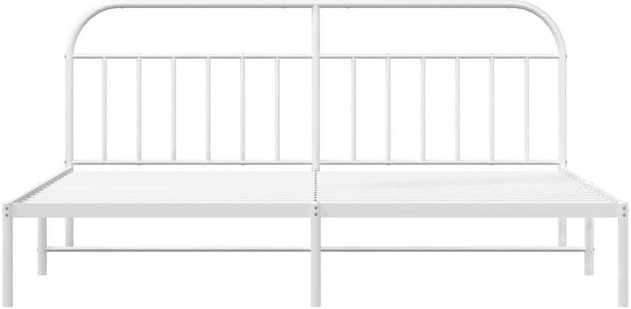 Alt view image 6 of 7 - vidaXL 12 Inch White King Size Bed Frame with Headboard, Sturdy Metal Platform Bed Frame & Slats, Extra Under Bed Storage, No Box Spring Needed, without Mattress