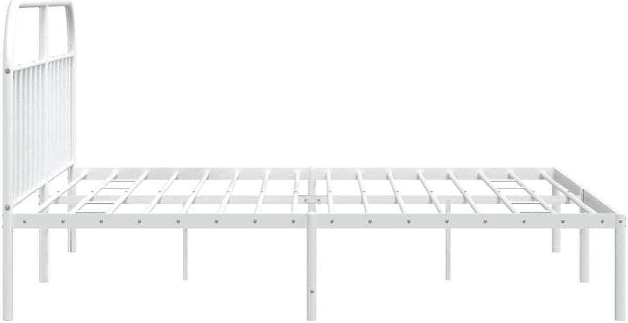 Alt view image 7 of 7 - vidaXL 12 Inch White King Size Bed Frame with Headboard, Sturdy Metal Platform Bed Frame & Slats, Extra Under Bed Storage, No Box Spring Needed, without Mattress