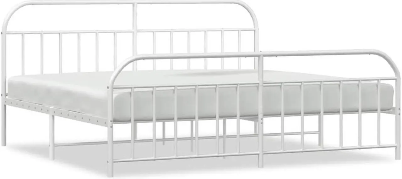 Alt view image 2 of 7 - vidaXL 12 Inch White King Size Bed Frame with Headboard & Footboard, Sturdy Metal Platform Bed Frame & Slats, Extra Under Bed Storage, No Box Spring Needed, without Mattress