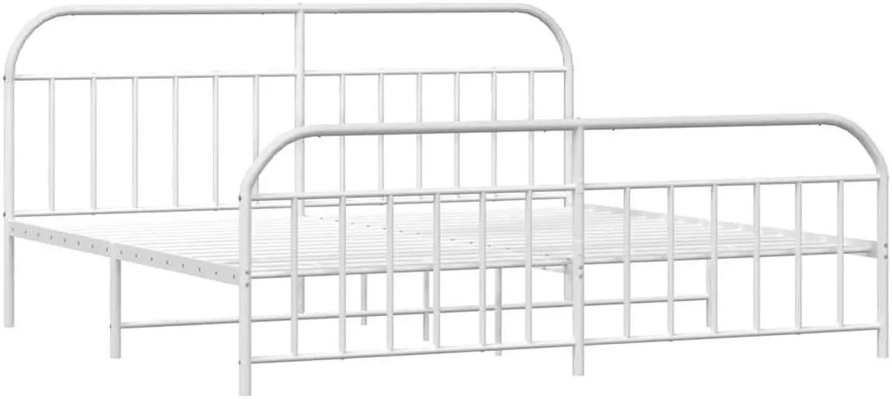 Alt view image 3 of 7 - vidaXL 12 Inch White King Size Bed Frame with Headboard & Footboard, Sturdy Metal Platform Bed Frame & Slats, Extra Under Bed Storage, No Box Spring Needed, without Mattress