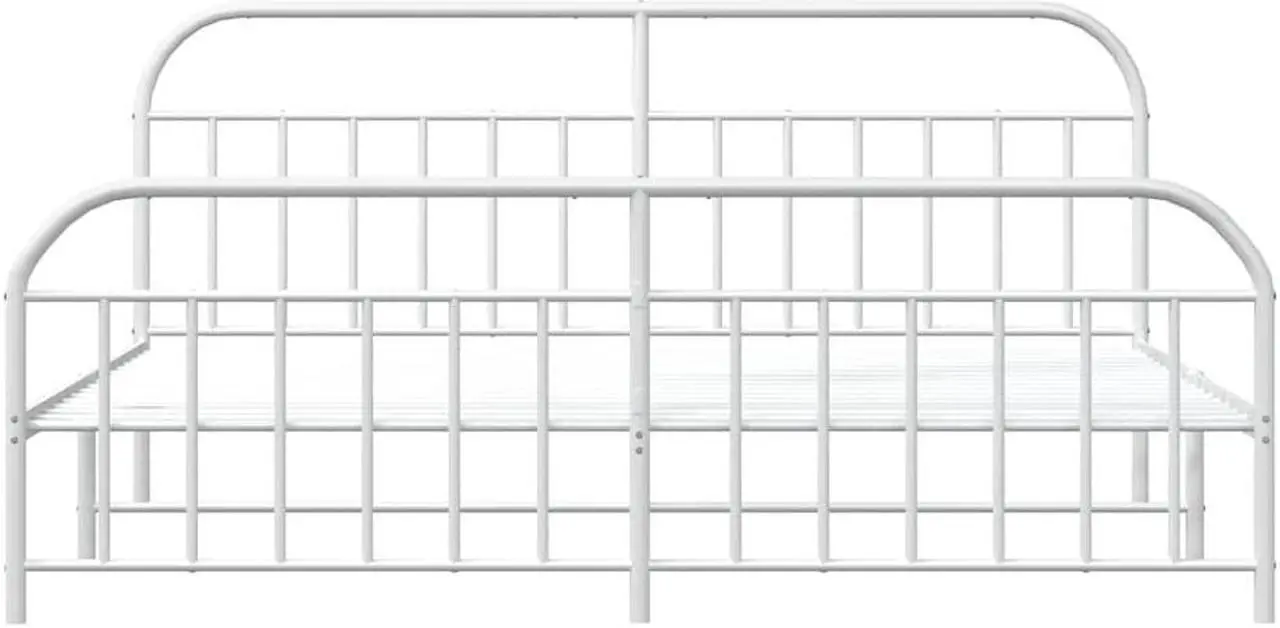 Alt view image 6 of 7 - vidaXL 12 Inch White King Size Bed Frame with Headboard & Footboard, Sturdy Metal Platform Bed Frame & Slats, Extra Under Bed Storage, No Box Spring Needed, without Mattress