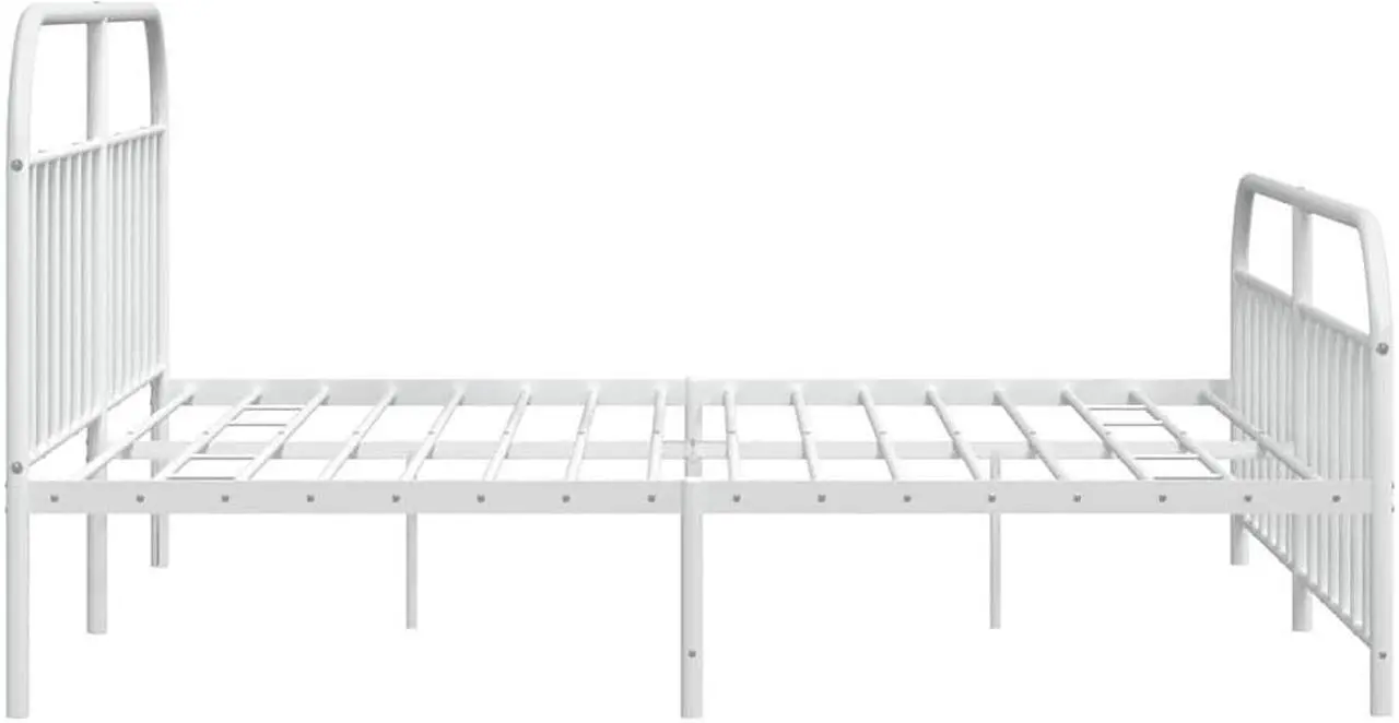 Alt view image 7 of 7 - vidaXL 12 Inch White King Size Bed Frame with Headboard & Footboard, Sturdy Metal Platform Bed Frame & Slats, Extra Under Bed Storage, No Box Spring Needed, without Mattress