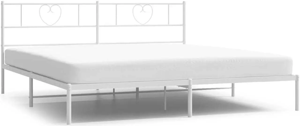 Alt view image 2 of 7 - vidaXL King Metal Bed Frame with Headboard and Stable Slats, Under Bed Storage Space, Sturdy Steel Construction and Easy Assembly, Minimalist Style, White, 12'' High, without Mattress