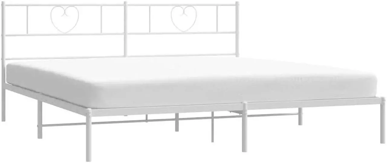 Alt view image 3 of 7 - vidaXL King Metal Bed Frame with Headboard and Stable Slats, Under Bed Storage Space, Sturdy Steel Construction and Easy Assembly, Minimalist Style, White, 12'' High, without Mattress