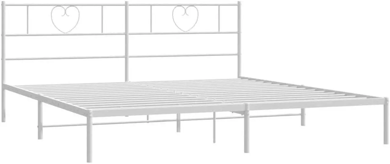 Alt view image 6 of 7 - vidaXL King Metal Bed Frame with Headboard and Stable Slats, Under Bed Storage Space, Sturdy Steel Construction and Easy Assembly, Minimalist Style, White, 12'' High, without Mattress
