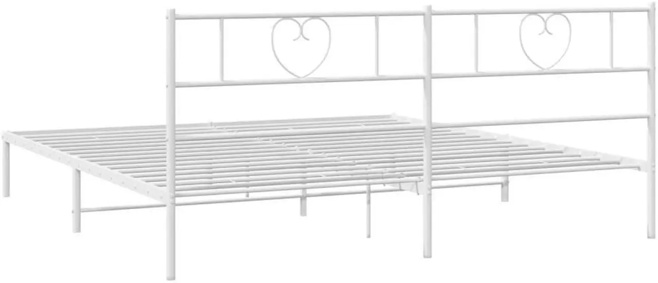 Alt view image 7 of 7 - vidaXL King Metal Bed Frame with Headboard and Stable Slats, Under Bed Storage Space, Sturdy Steel Construction and Easy Assembly, Minimalist Style, White, 12'' High, without Mattress