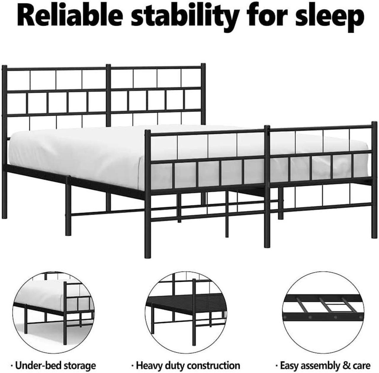 Alt view image 5 of 7 - vidaXL 12-Inch Black Metal Queen Bed Frame with Headboard & Footboard, Heavy-Duty Slats Support with Under-Bed Storage for Modern Bedroom, No Box Spring Needed & Easy Assembly, No Mattress