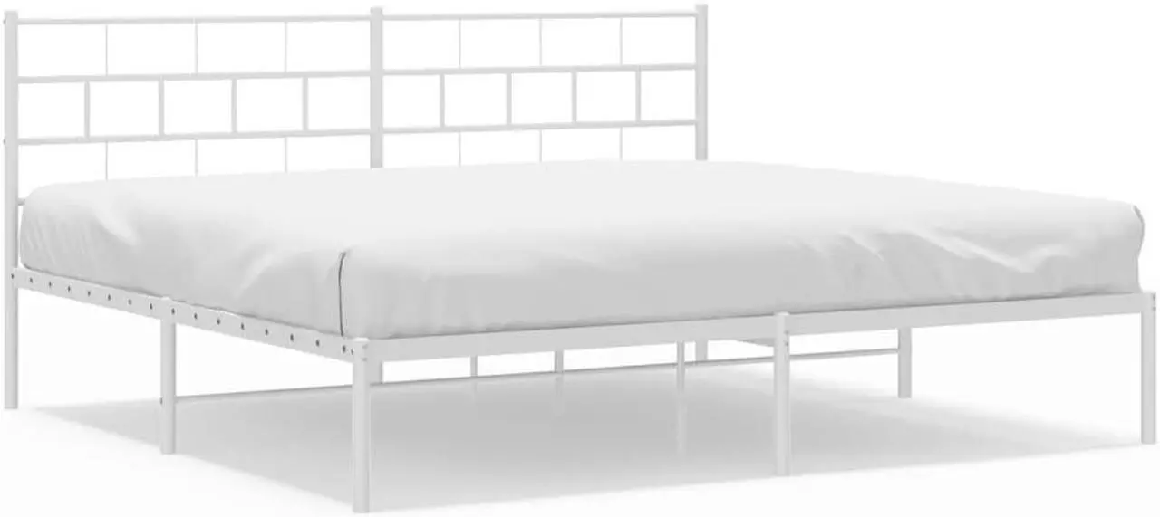 Alt view image 2 of 7 - vidaXL 12-Inch White Metal King Bed Frame with Headboard, Heavy-Duty Slats Support with Under-Bed Storage for Modern Bedroom, No Box Spring Needed & Easy Assembly, No Mattress