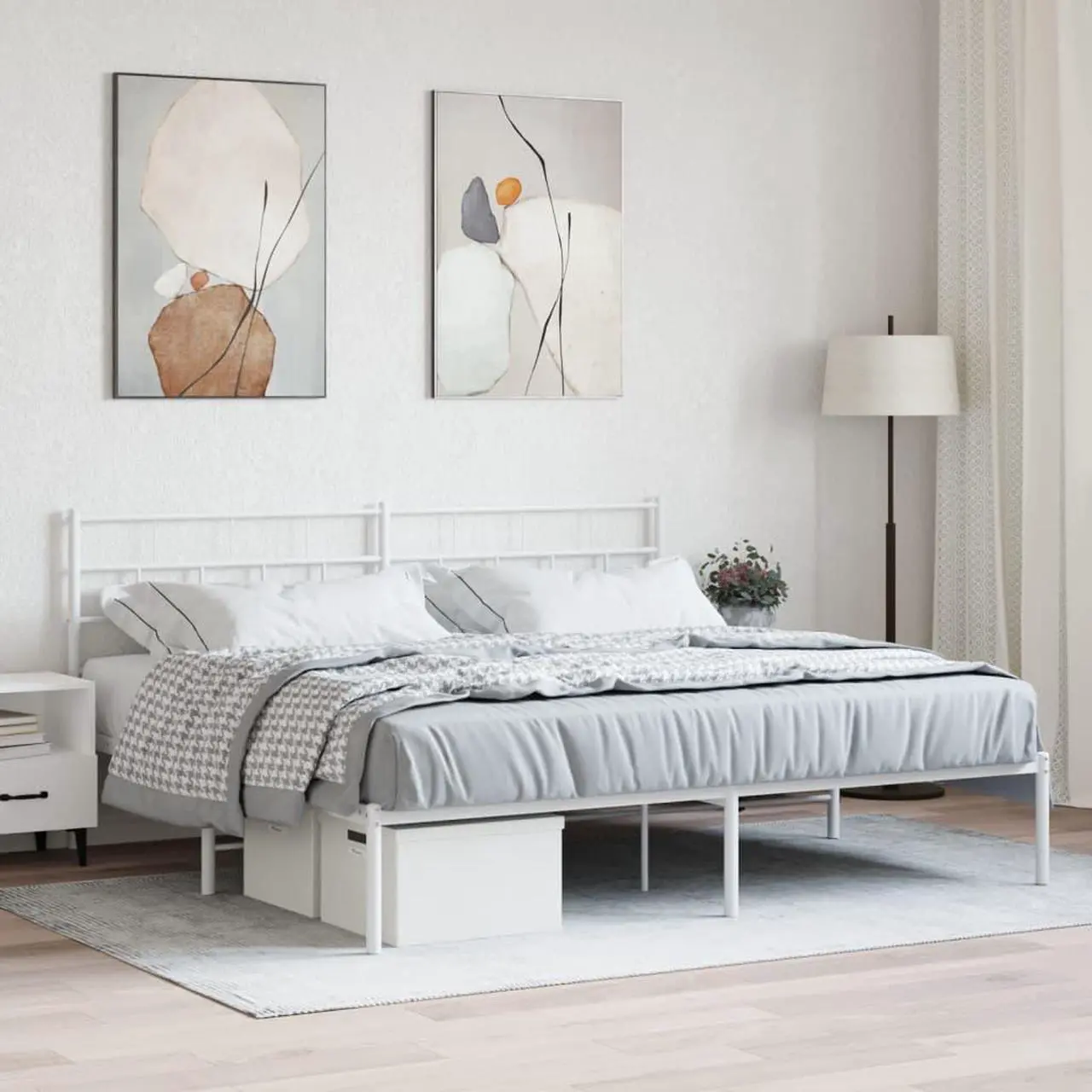 Main image of vidaXL 12-Inch White Metal King Bed Frame with Headboard, Heavy-Duty Slats Support with Under-Bed Storage for Modern Bedroom, No Box Spring Needed & Easy Assembly, No Mattress
