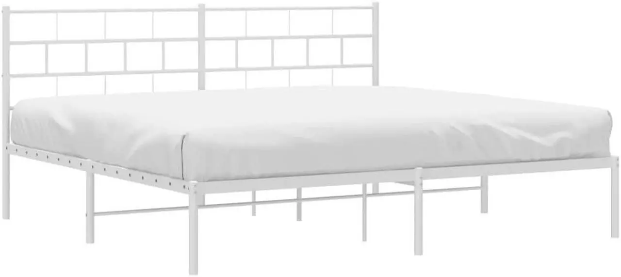 Alt view image 3 of 7 - vidaXL 12-Inch White Metal King Bed Frame with Headboard, Heavy-Duty Slats Support with Under-Bed Storage for Modern Bedroom, No Box Spring Needed & Easy Assembly, No Mattress