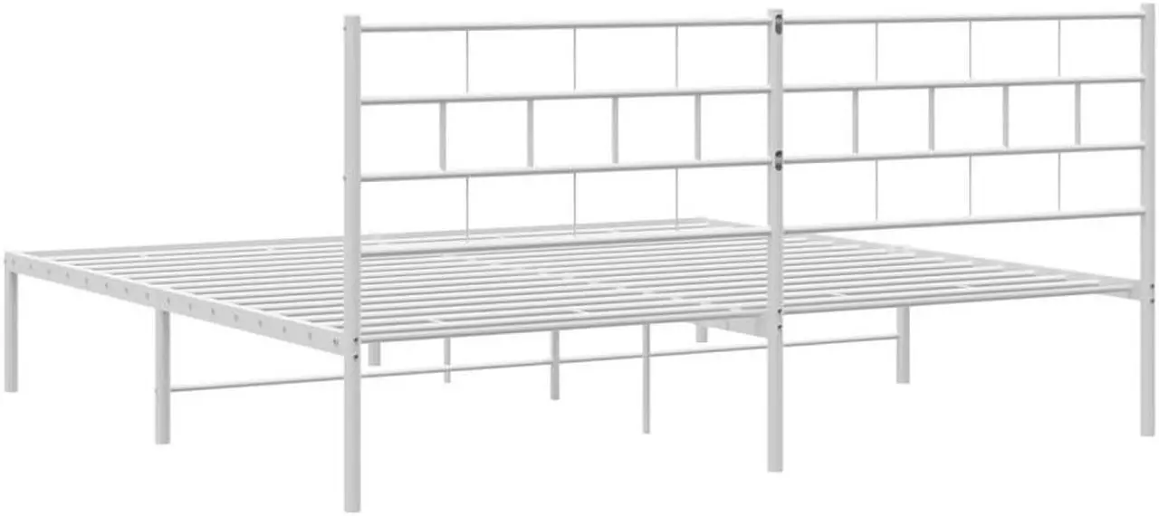 Alt view image 7 of 7 - vidaXL 12-Inch White Metal King Bed Frame with Headboard, Heavy-Duty Slats Support with Under-Bed Storage for Modern Bedroom, No Box Spring Needed & Easy Assembly, No Mattress