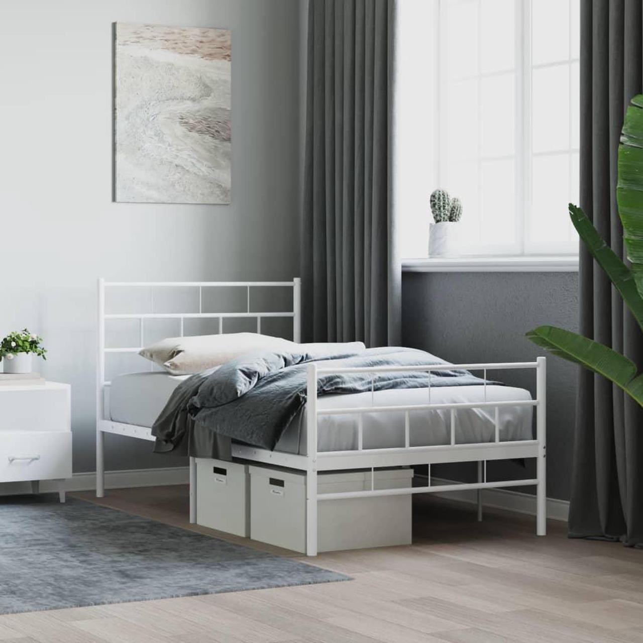 Main image of vidaXL 12-Inch White Metal Twin Bed Frame with Headboard & Footboard, Heavy-Duty Slats Support with Under-Bed Storage for Modern Bedroom, No Box Spring Needed & Easy Assembly, No Mattress