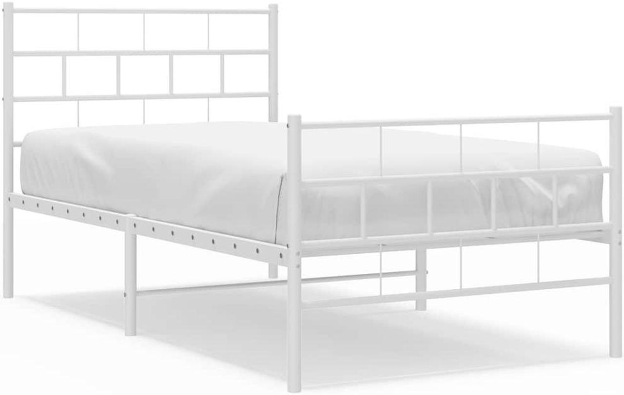 Alt view image 2 of 7 - vidaXL 12-Inch White Metal Twin Bed Frame with Headboard & Footboard, Heavy-Duty Slats Support with Under-Bed Storage for Modern Bedroom, No Box Spring Needed & Easy Assembly, No Mattress