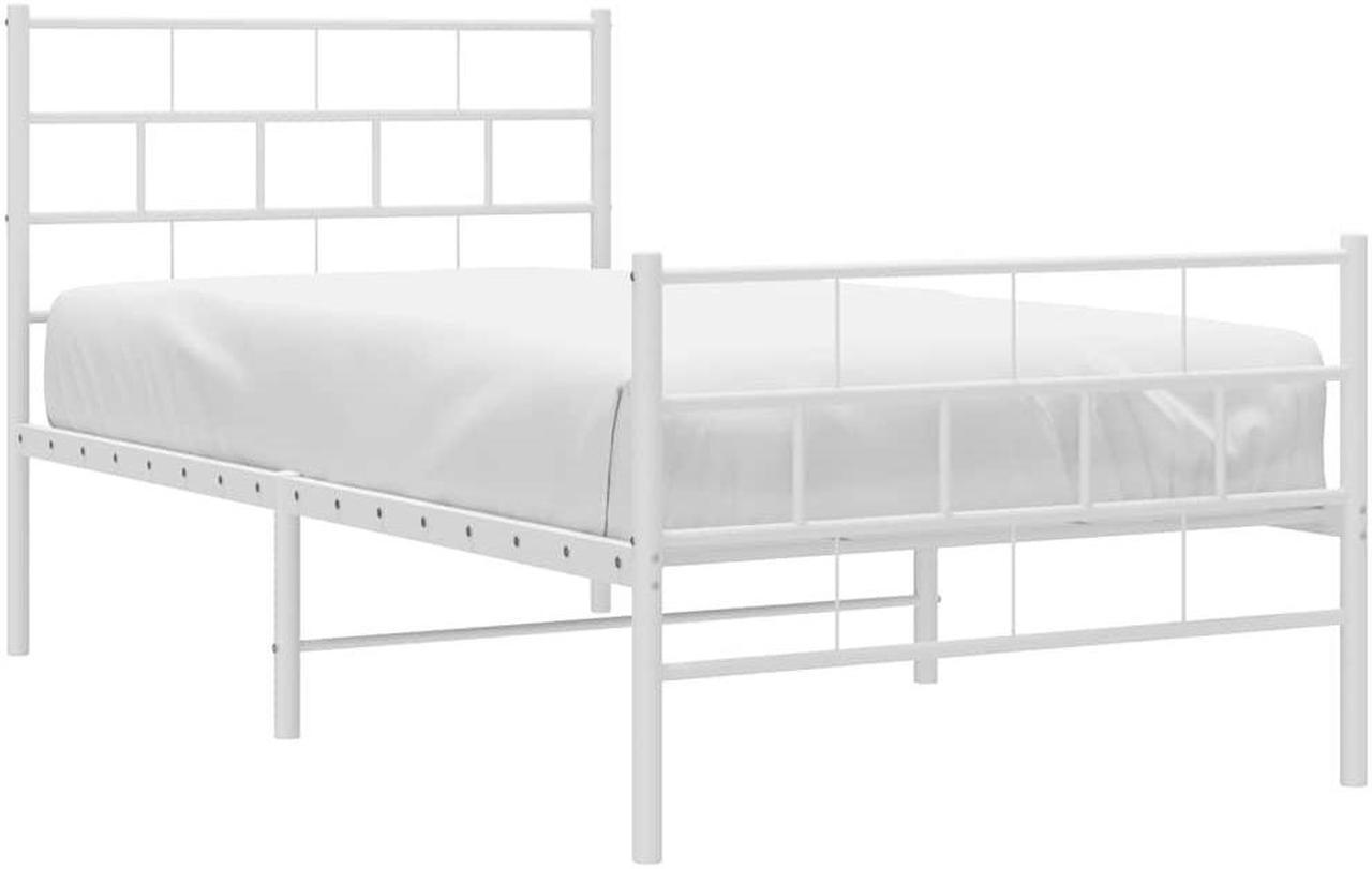 Alt view image 3 of 7 - vidaXL 12-Inch White Metal Twin Bed Frame with Headboard & Footboard, Heavy-Duty Slats Support with Under-Bed Storage for Modern Bedroom, No Box Spring Needed & Easy Assembly, No Mattress