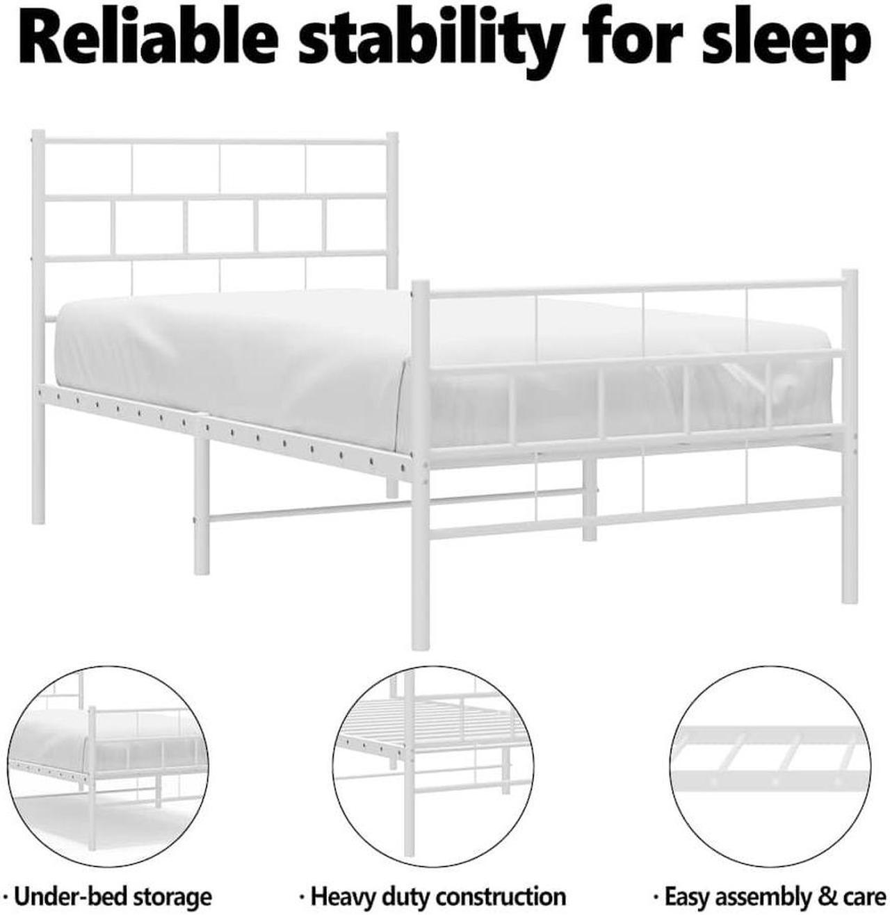 Alt view image 5 of 7 - vidaXL 12-Inch White Metal Twin Bed Frame with Headboard & Footboard, Heavy-Duty Slats Support with Under-Bed Storage for Modern Bedroom, No Box Spring Needed & Easy Assembly, No Mattress