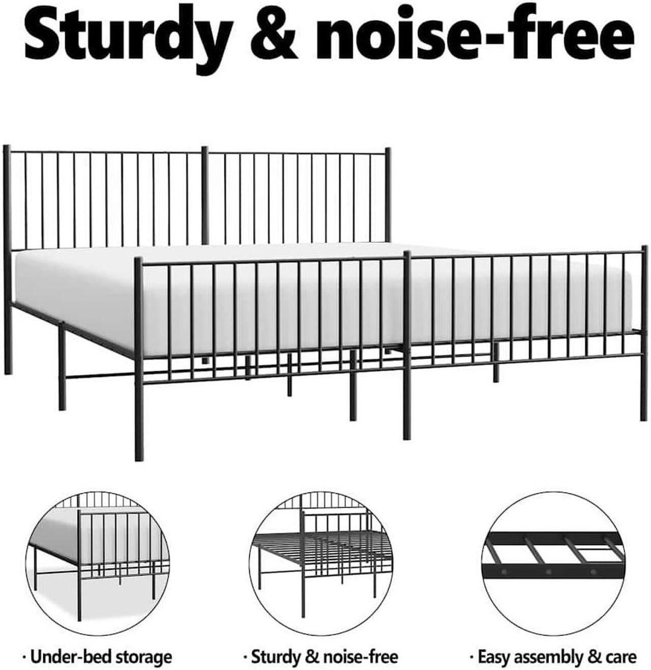 Alt view image 5 of 7 - vidaXL Black Metal California King Bed Frame with Headboard & Footboard, Heavy-Duty Construction, Under-Bed Storage, for Modern Bedroom, No Box Spring Needed & Easy Assembly, No Mattress