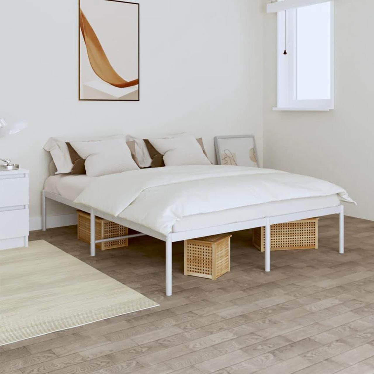 Main image of vidaXL 12-Inch White Metal Queen Bed Frame, Heavy-Duty Construction with Under-Bed Storage for Modern Bedroom, No Box Spring Needed & Easy Assembly, No Mattress