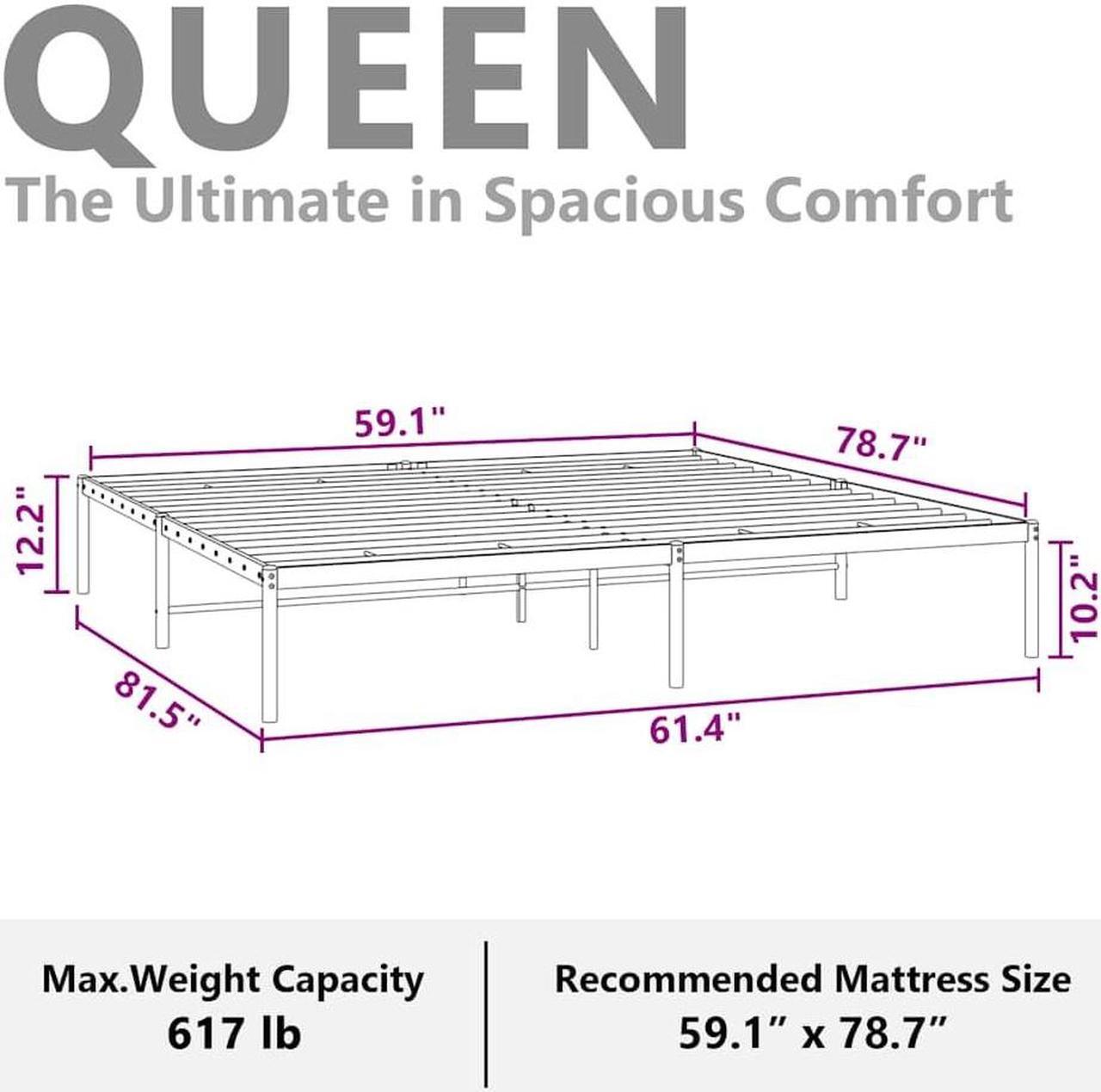 Alt view image 5 of 7 - vidaXL 12-Inch White Metal Queen Bed Frame, Heavy-Duty Construction with Under-Bed Storage for Modern Bedroom, No Box Spring Needed & Easy Assembly, No Mattress