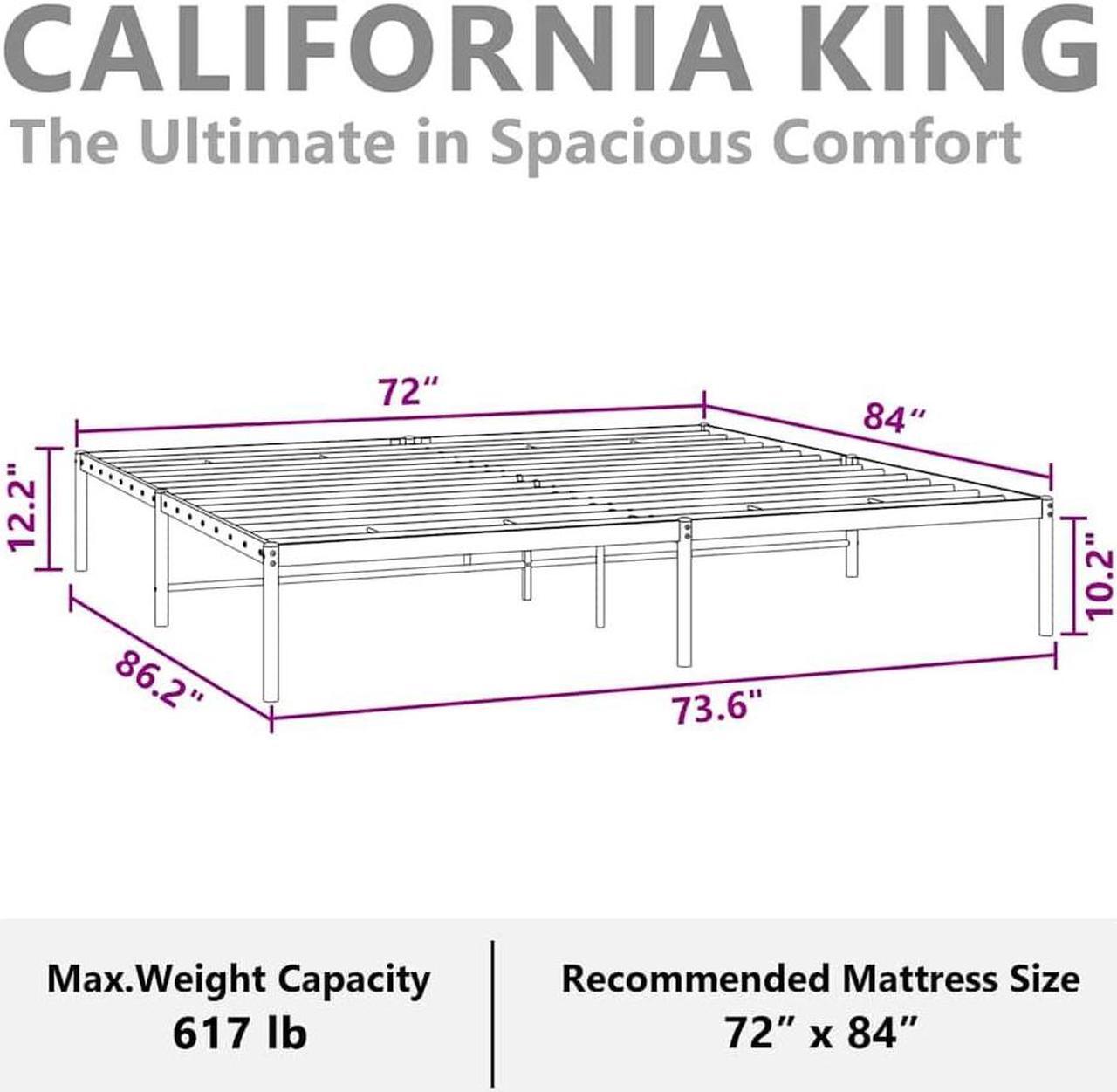 Alt view image 5 of 7 - vidaXL 12-Inch White Metal 
California King Bed Frame, Heavy-Duty Construction with Under-Bed Storage for Modern Bedroom, No Box Spring Needed & Easy Assembly, No Mattress