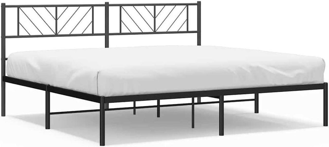 Alt view image 2 of 7 - vidaXL California King Metal Bed Frame with Headboard and Stable Slats, Under Bed Storage Space, Sturdy Steel Construction and Easy Assembly, Minimalist Style, Black, 12'' High, without Mattress